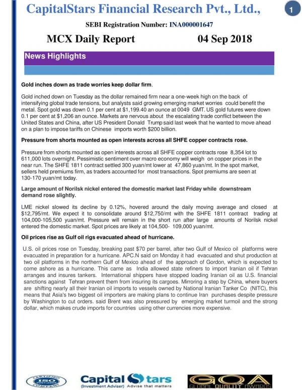 Mcx daily report 4 sept