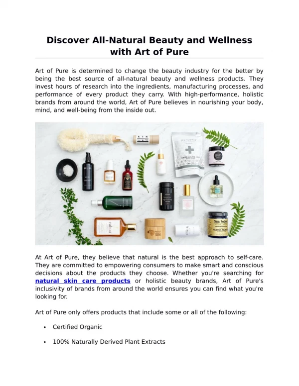 Discover All-Natural Beauty and Wellness with Art of Pure