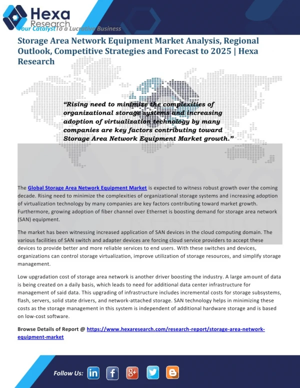 Global Storage Area Network Equipment Market Research Report, 2025 | Hexa Research