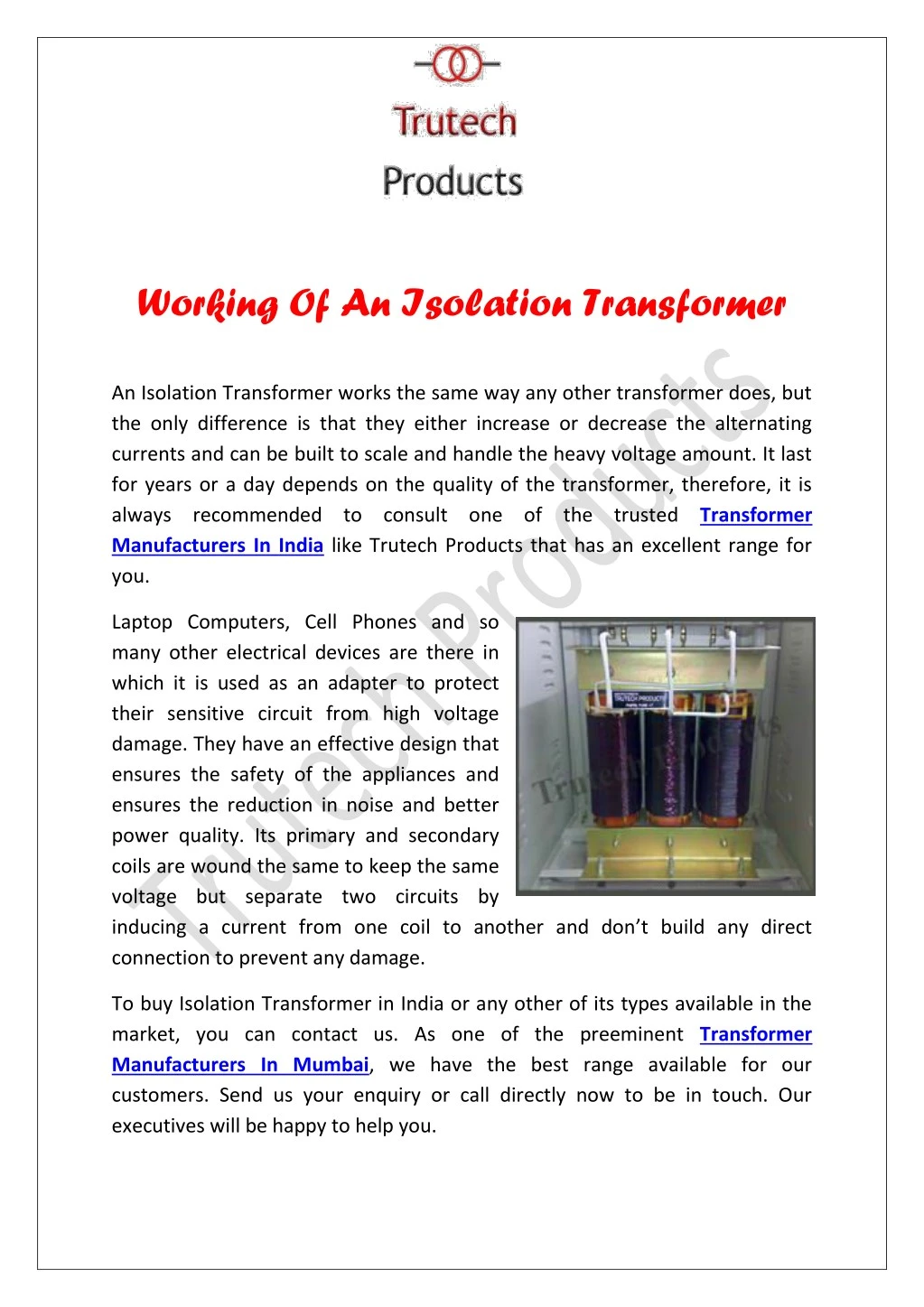 working of an isolation transformer