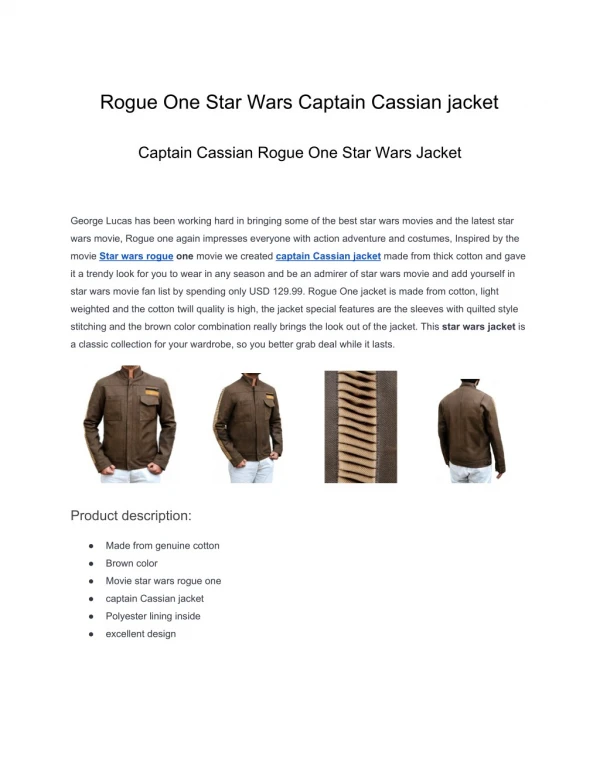 Rogue one star wars captain cassian jacket