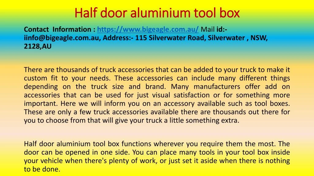 half door aluminium tool box