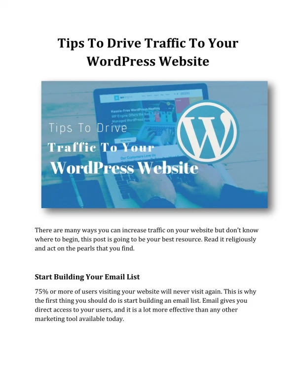 Tips To Drive Traffic To Your WordPress Website