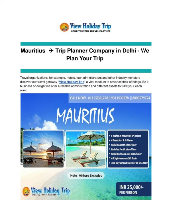 Mauritius âœˆ Trip Planner Company in Delhi - We Plan Your Trip