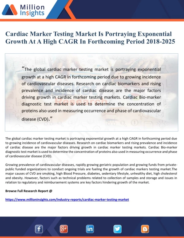 Cardiac Marker Testing Market Is Portraying Exponential Growth At A High CAGR In Forthcoming Period 2018-2025