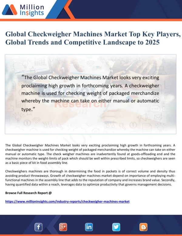 Global Checkweigher Machines Market Top Key Players, Global Trends and Competitive Landscape to 2025
