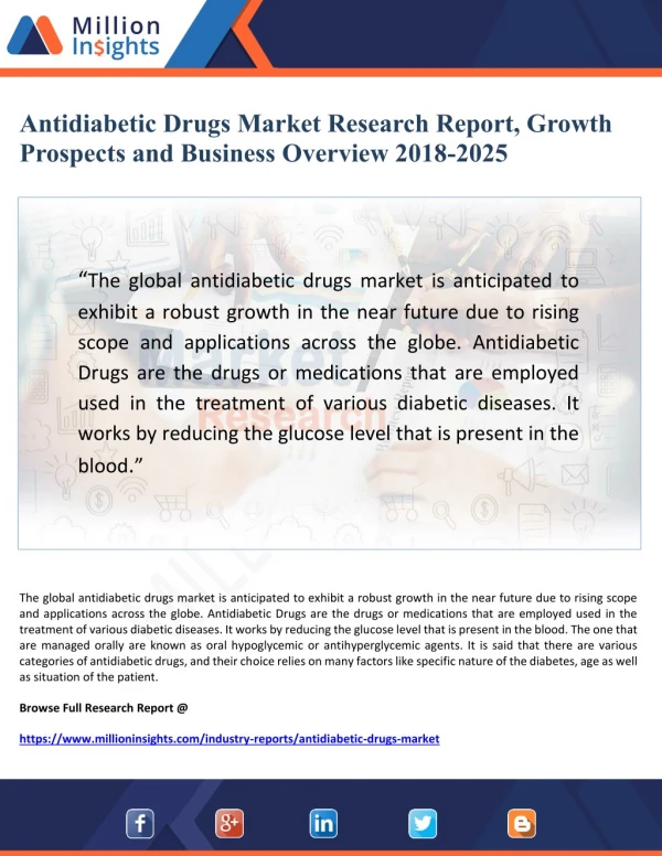 Antidiabetic Drugs Market Research Report, Growth Prospects and Business Overview 2018-2025