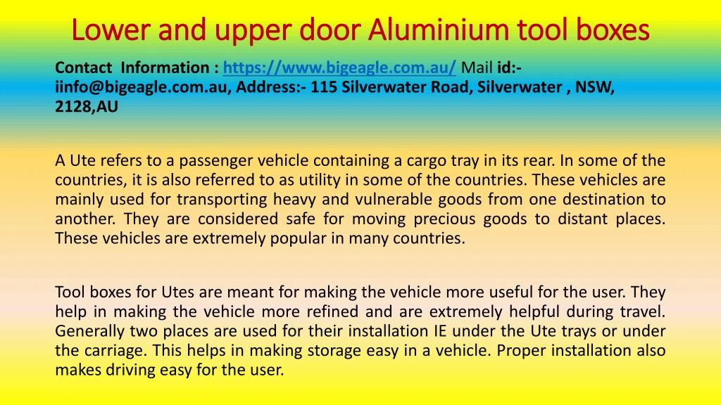 lower and upper door aluminium tool boxes