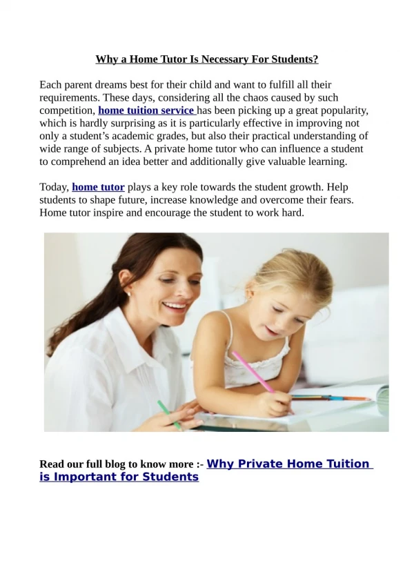 Why a Home Tutor Is Necessary For Students?
