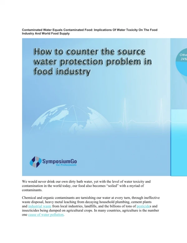 Contaminated Water Equals Contaminated Food: Implications of Water Toxicity on the Food Industry and World Food Supply