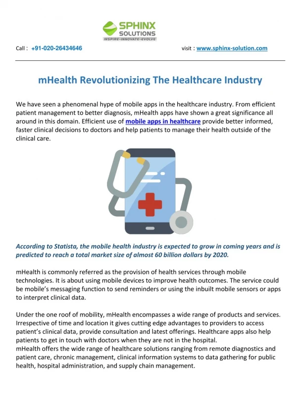mHealth Revolutionizing The Healthcare Industry