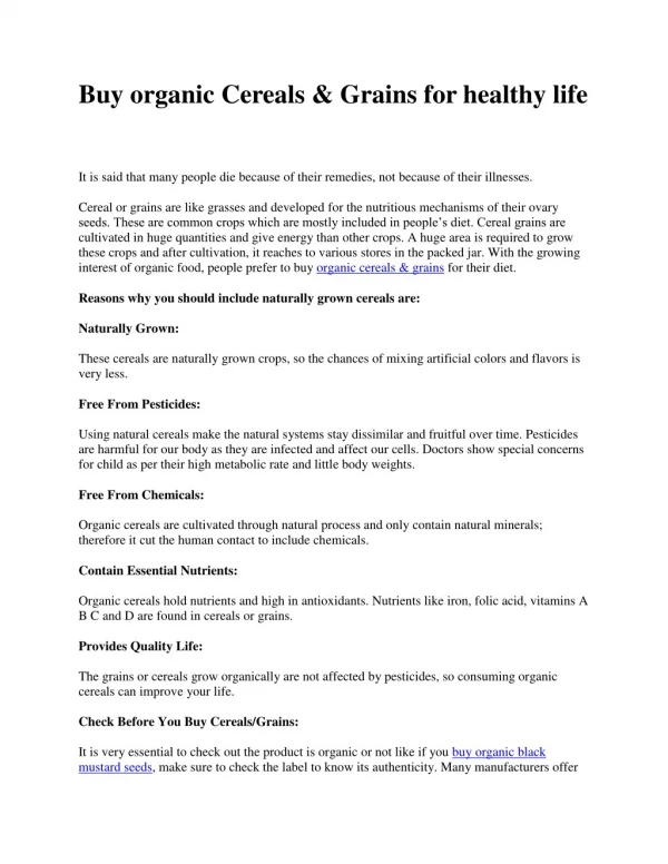 organic Cereals & Grains for healthy life