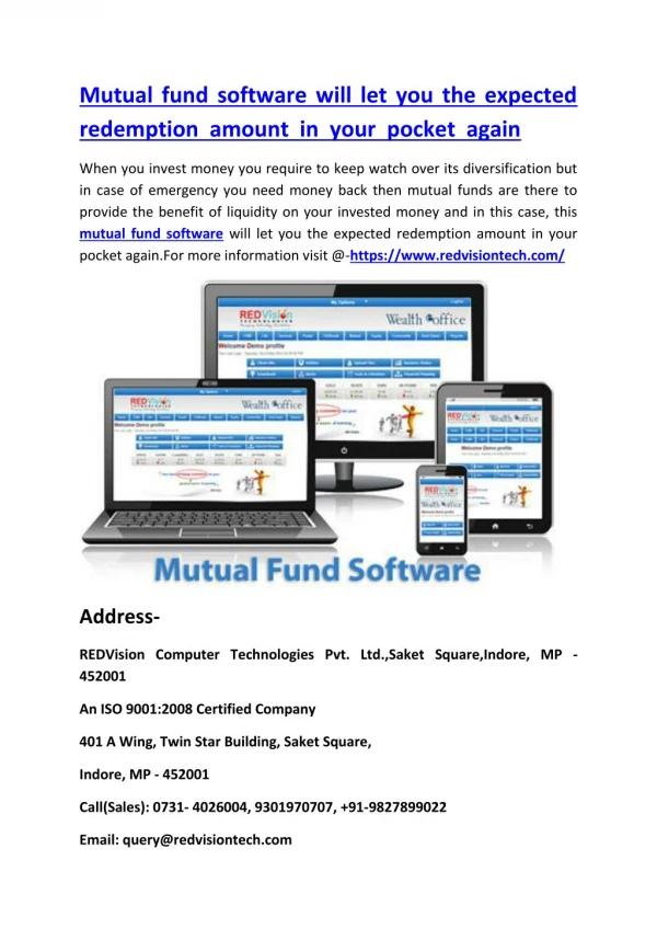 Mutual fund software will let you the expected redemption amount in your pocket again