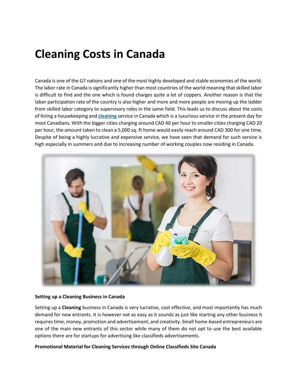 cleaning costs in canada