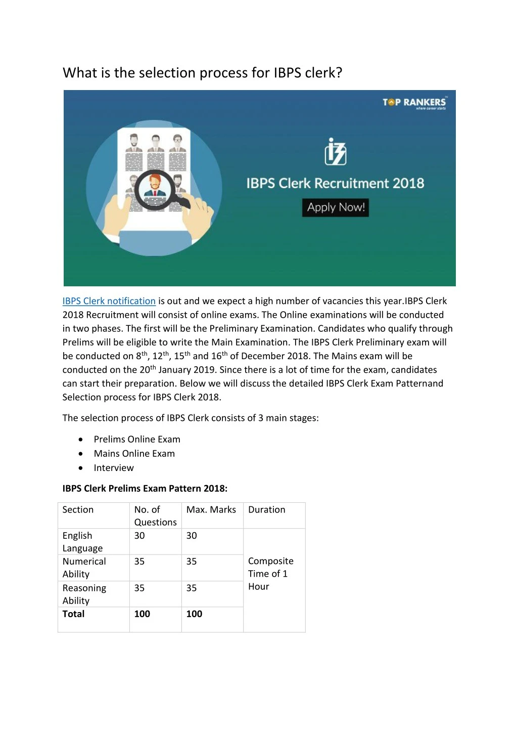 what is the selection process for ibps clerk