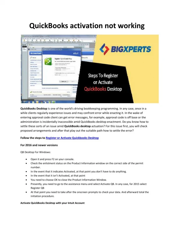 Register QuickBooks with validation code