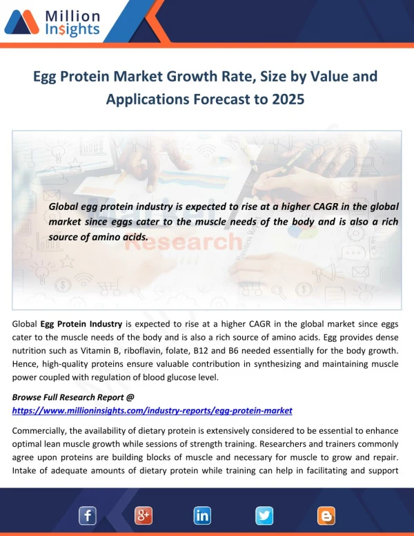 Egg Protein Market Growth Rate, Size by Value and Applications Forecast to 2025