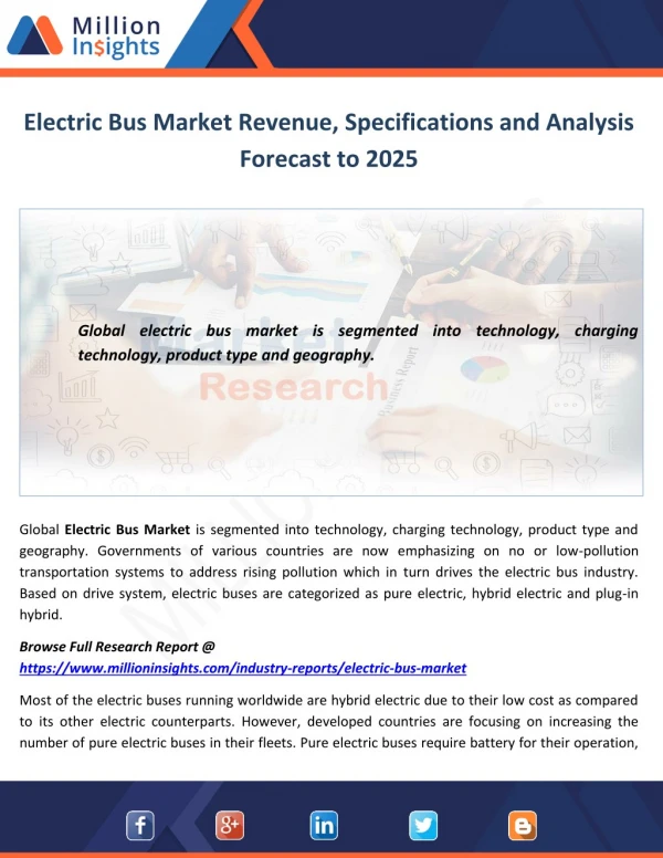 Electric Bus Market Revenue, Specifications and Analysis Forecast to 2025