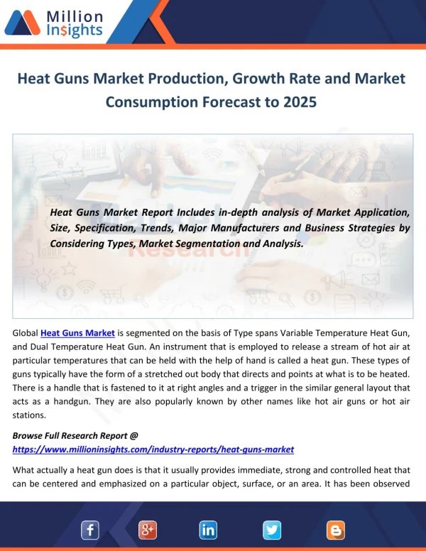 Heat Guns Market Production, Growth Rate and Market Consumption Forecast to 2025