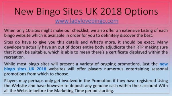New Bingo Sites UK 2018 Options