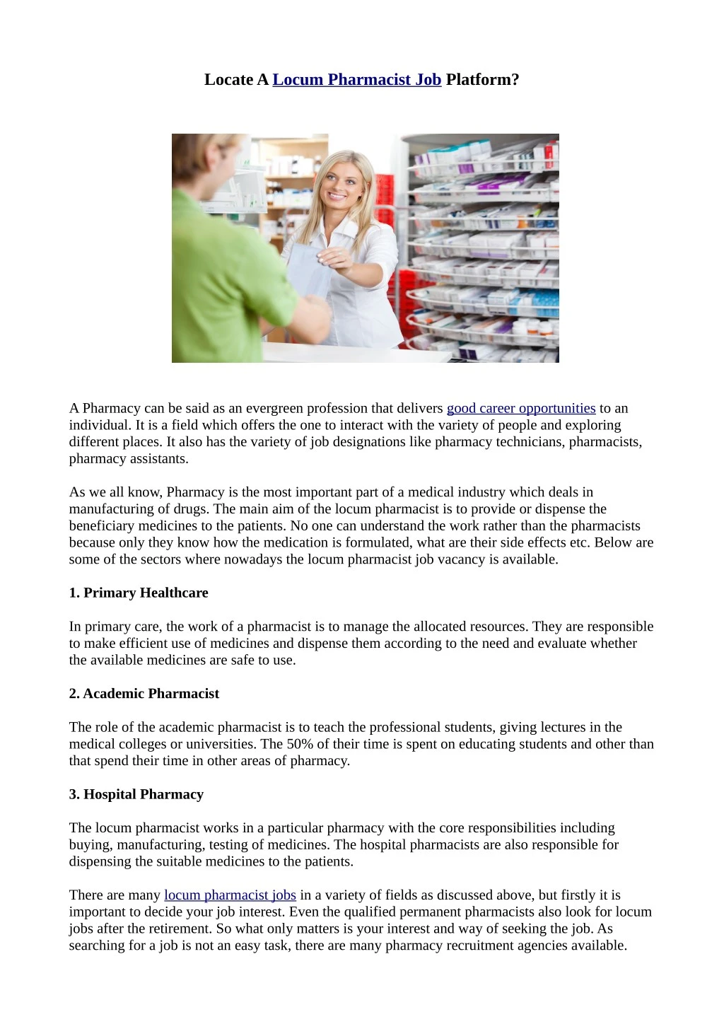 locate a locum pharmacist job platform