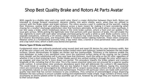 Shop brake & rotors For Your Car! At Parts Avatar