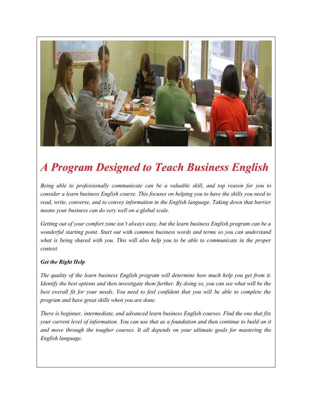 a program designed to teach business english