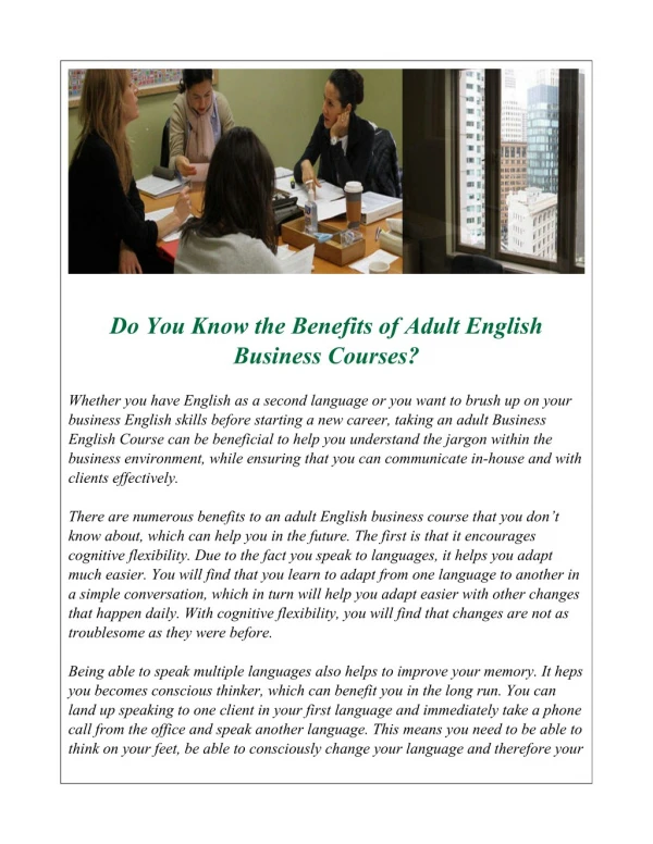 Do You Know the Benefits of Adult English Business Courses