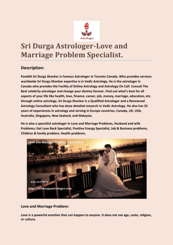 Sri Durga Astrologer-Love and Marriage Problem Specialist.