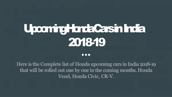 New Upcoming Honda cars in India 2018-19