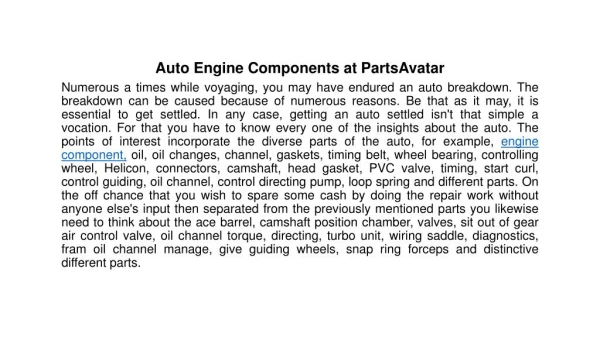 Auto Engine Components at PartsAvatar
