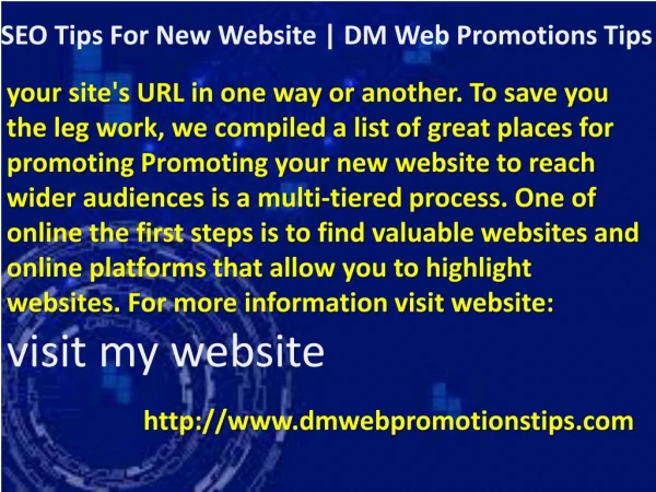 SEO Tips For New Website | DM Web Promotions Tips