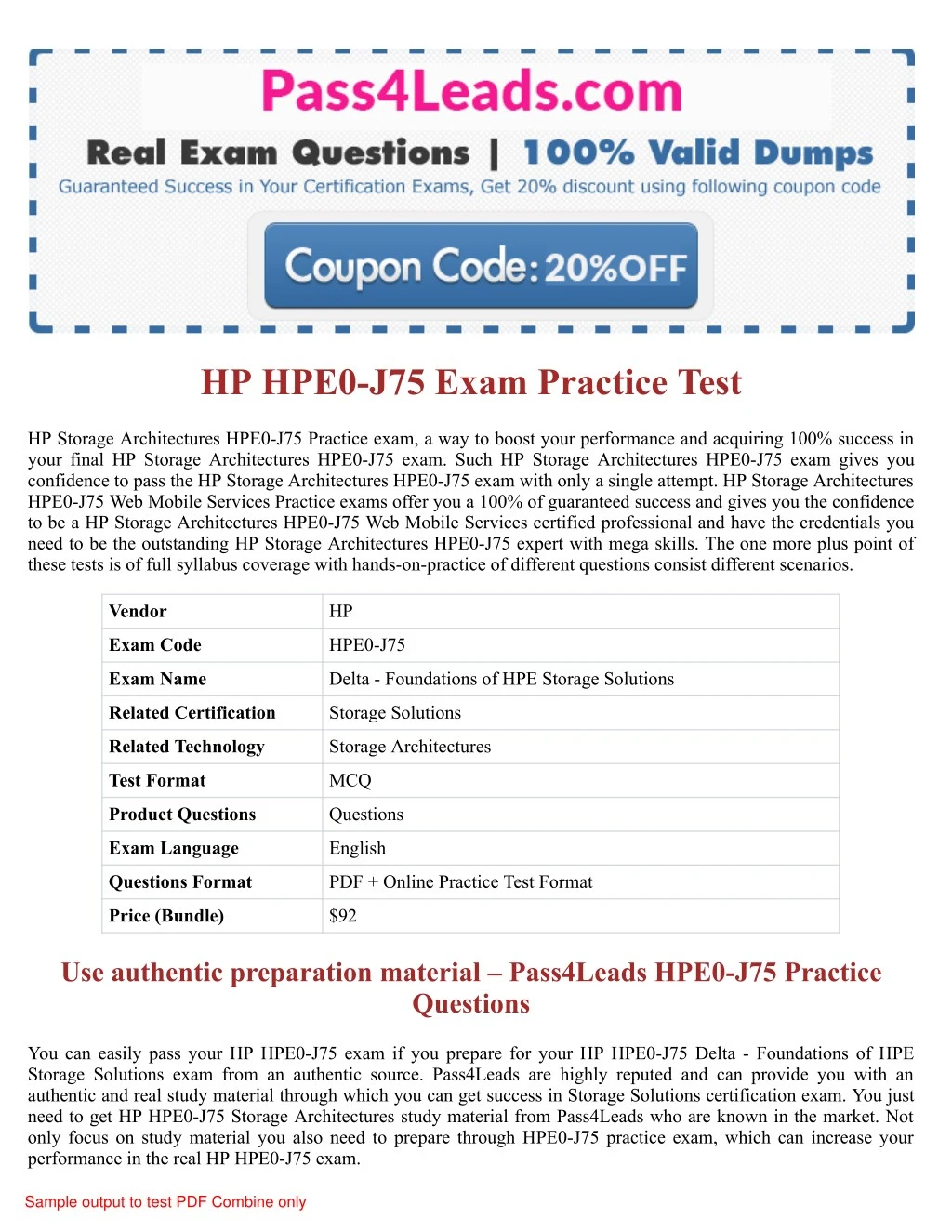 hp hpe0 j75 exam practice test