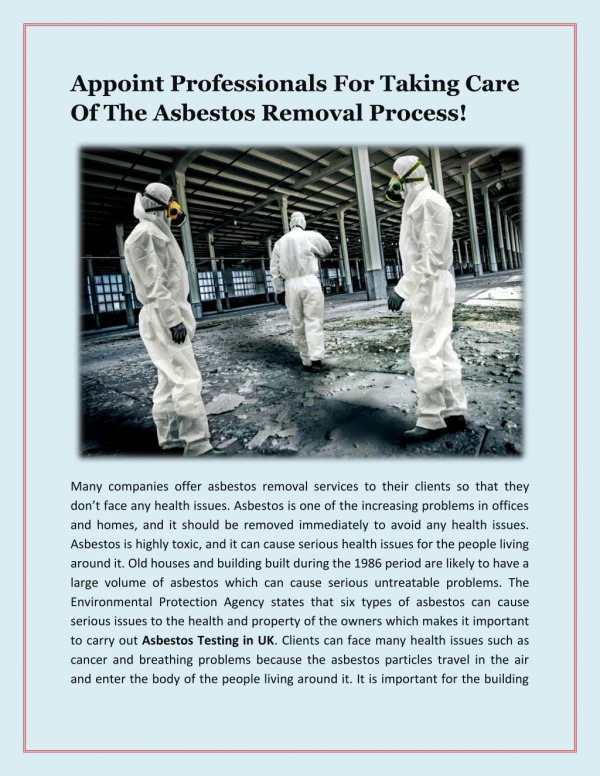 Appoint Professionals For Taking Care Of The Asbestos Removal Process!