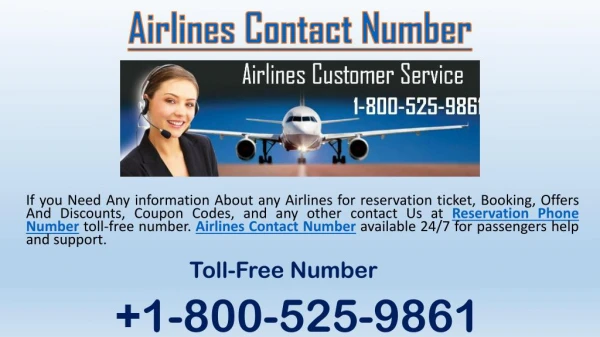 Find Airlines Contact Number in USA | 1-800-525-9861