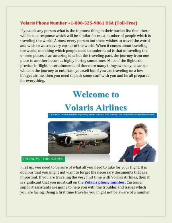 Volaris Phone Number 1-800-525-9861 USA (Toll-Free)