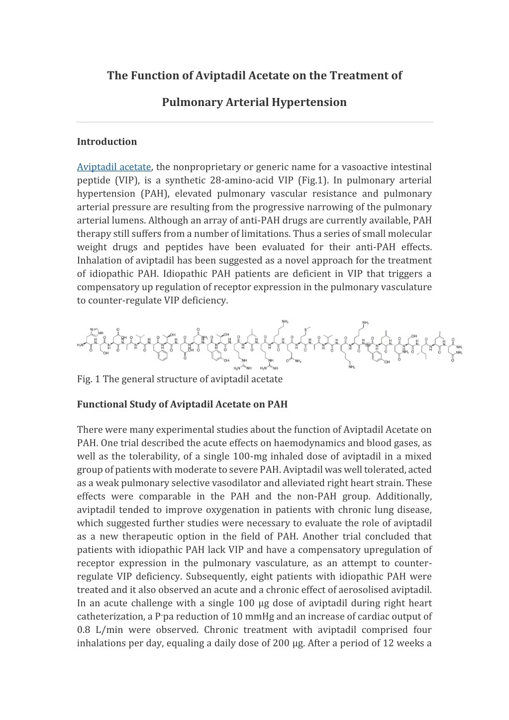 the function of aviptadil acetate