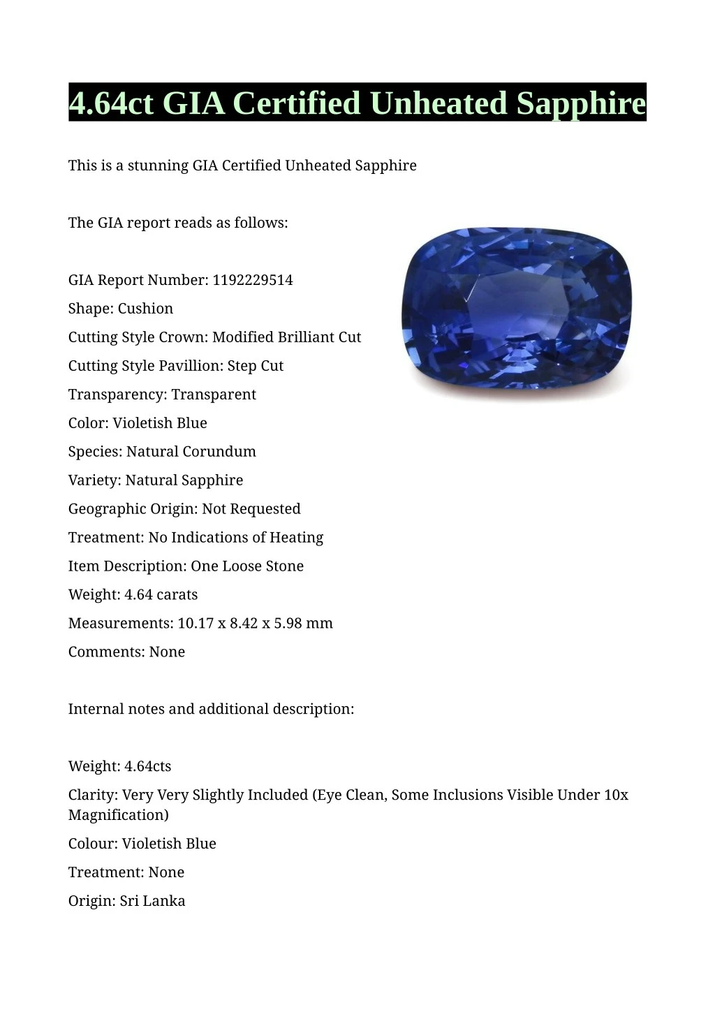 4 64ct gia certified unheated sapphire