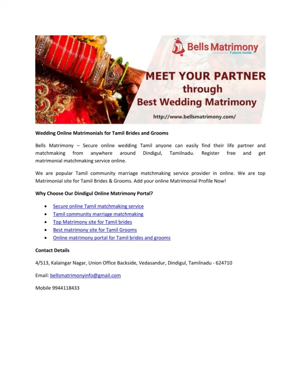 Wedding Online Matrimonials for Tamil Brides and Grooms