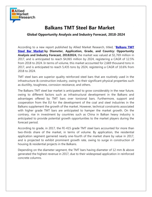 Balkans TMT Steel Bar Market