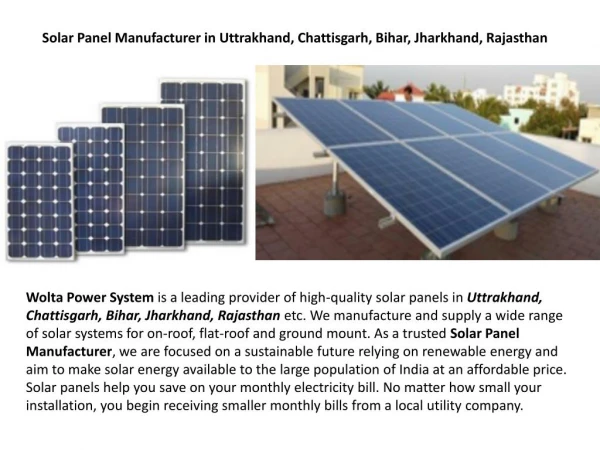 Solar Panel Manufacturer in Bihar, Chhattisgarh, Jharkhand