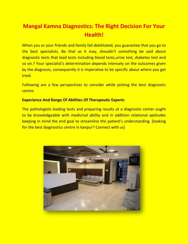 Mangal Kamna Diagnostics-The right decision for your health!