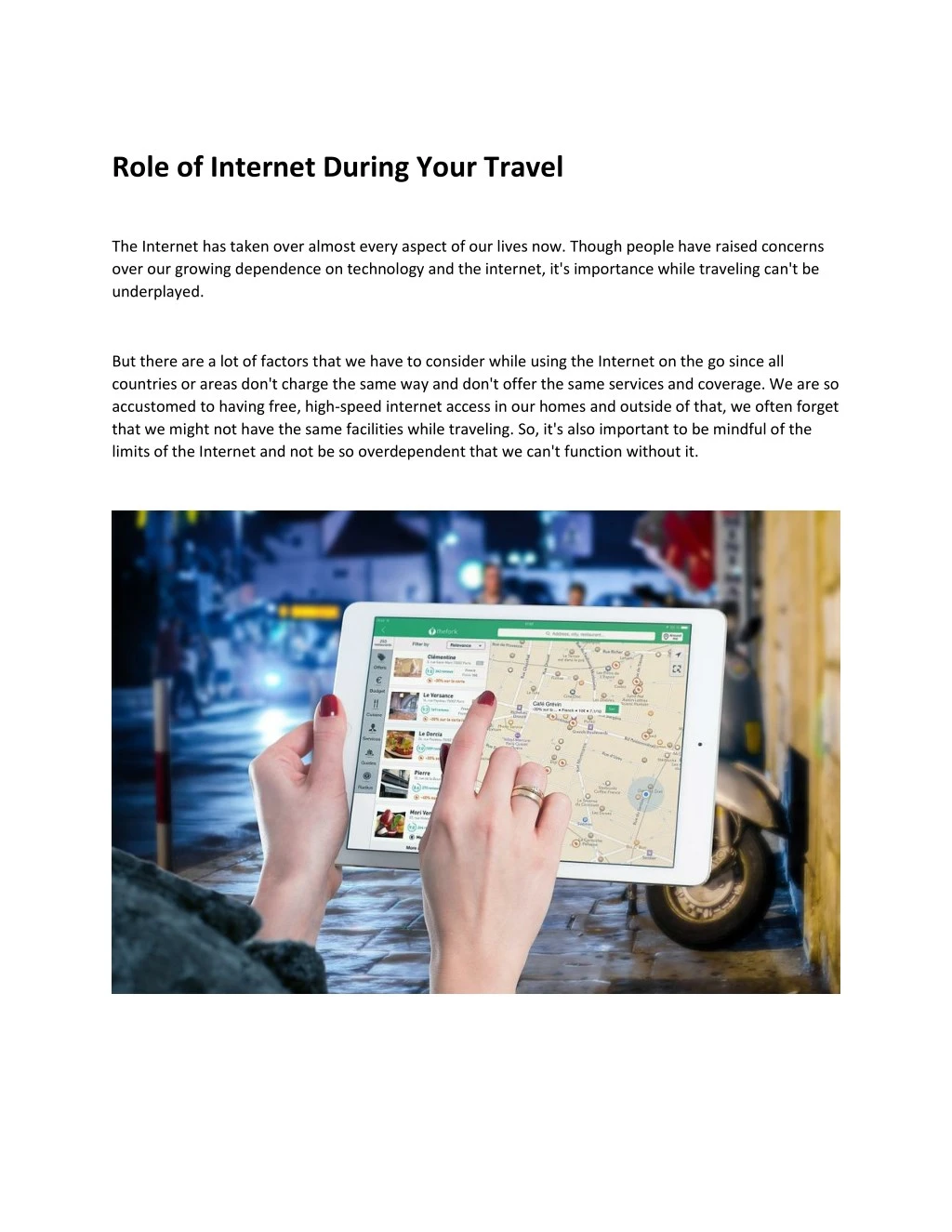 role of internet during your travel