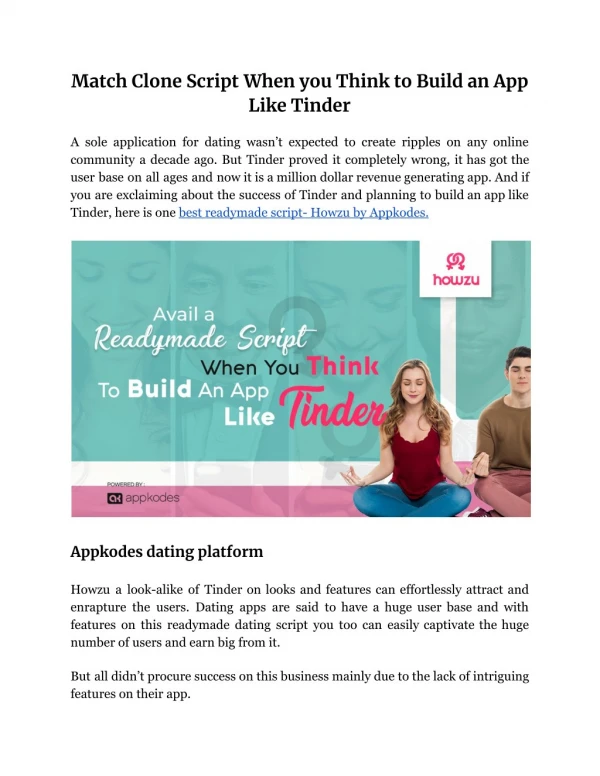 Match Clone Script When you Think to Build an App Like Tinder