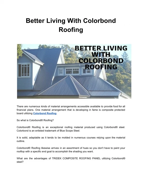 Better Living With Colorbond Roofing