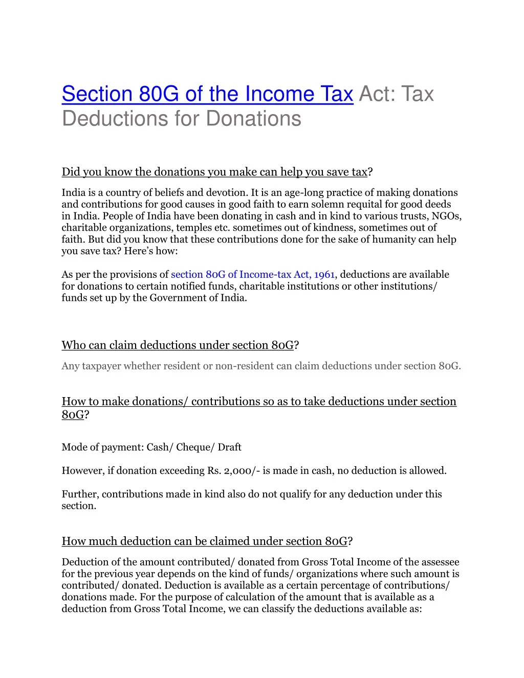 section 80g of the income tax act tax deductions