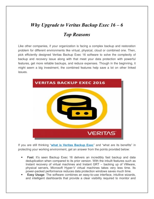 Veritas Backup Exec 16 | Genesis Technologies, Inc