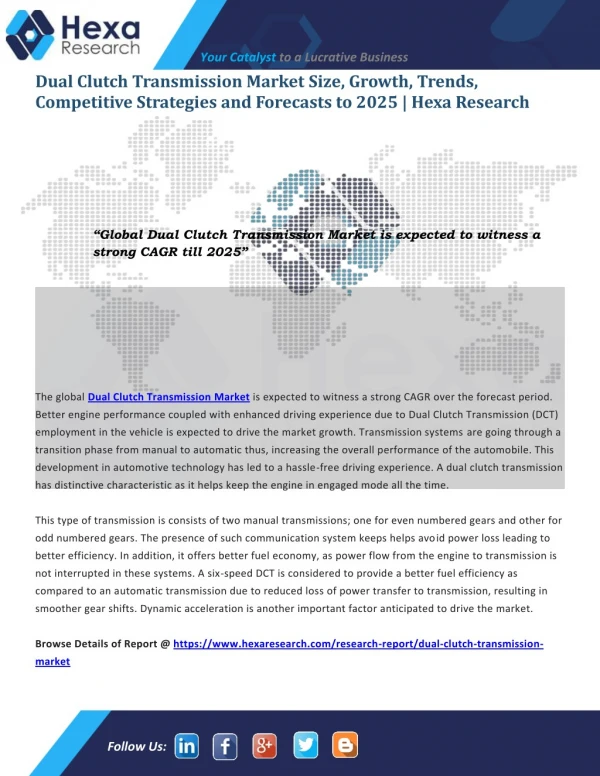 Dual Clutch Transmission Market Size, Application Analysis and Regional Outlook Report