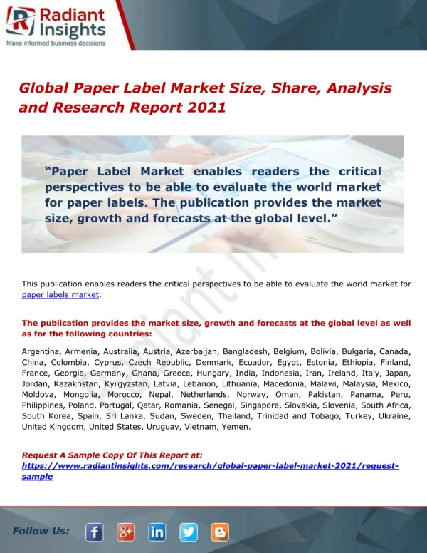 Global Paper Label Market Size, Share, Analysis and Research Report 2021