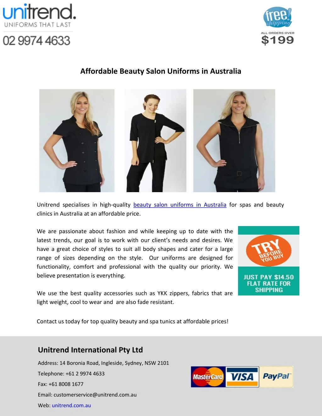 affordable beauty salon uniforms in australia